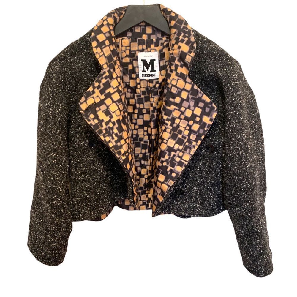 MISSONI Salt & Pepper Charcoal Donegal Tweed Jacket
 Made in Italy | US 6 |